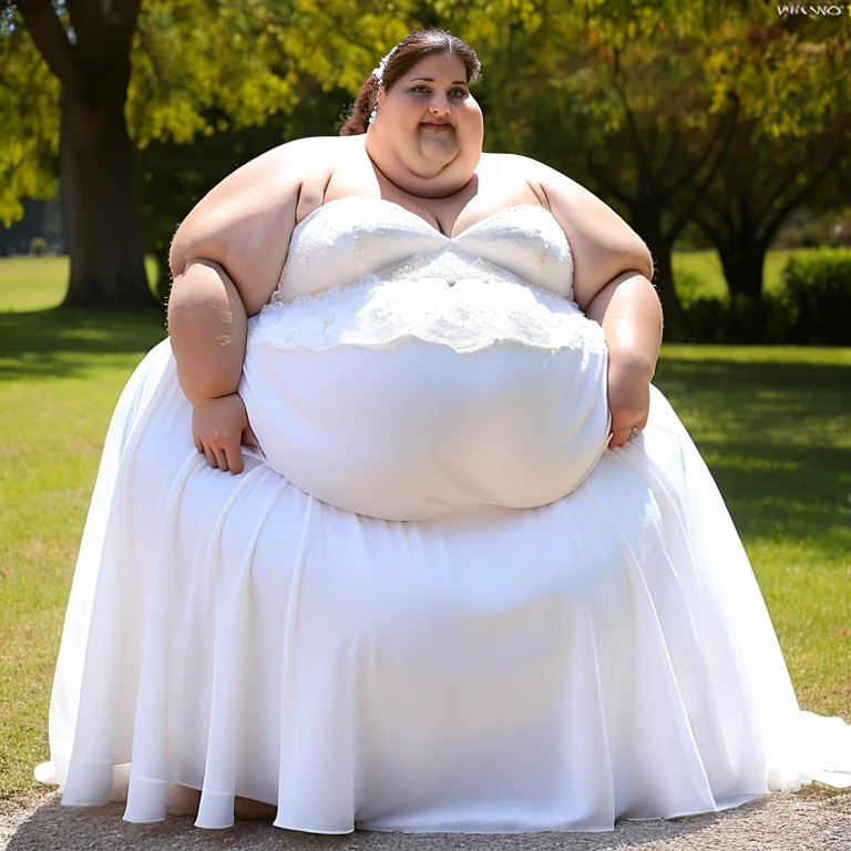 sbbw solo extremely morbidly obese Bulgarian woman full body alone wearing a white wedding dress