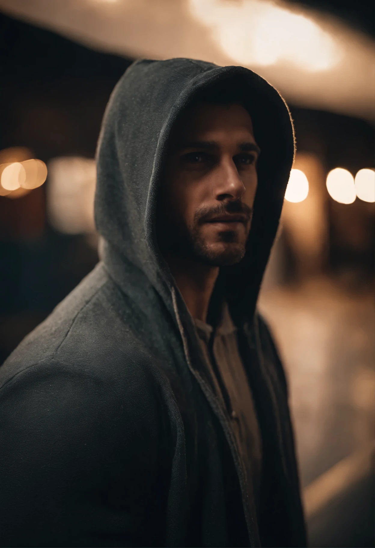 Make me a portrait of a guy in a hood