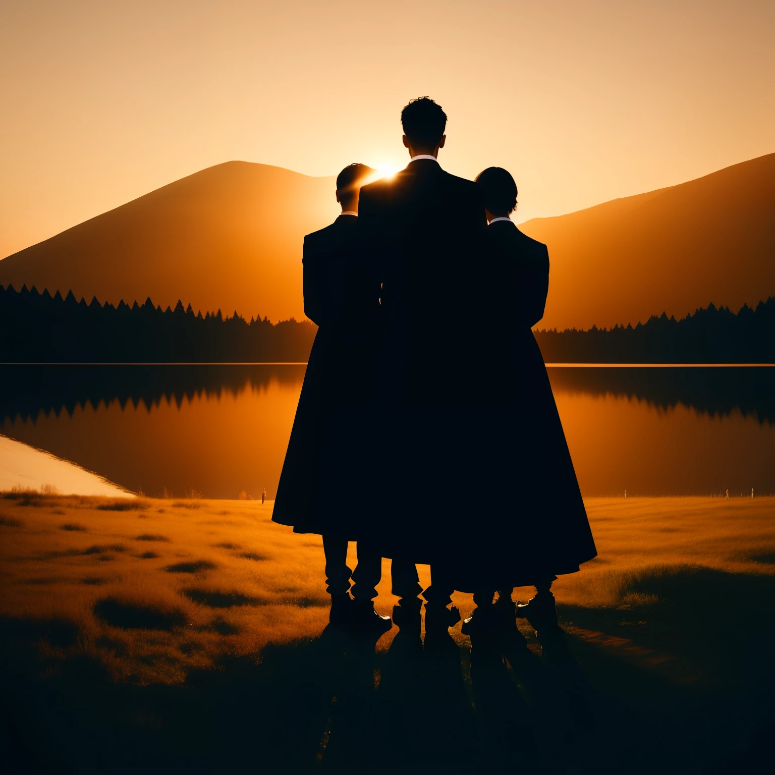 I desire a group photo with four people with their backs facing a landscape, where only their shadows are visible in a realistic photographic style with nostalgic colors, for a post-rock band.
A captivating visual representation of a post-rock band, where four figures with their backs turned to the viewer create intriguing silhouettes against a nostalgic, warm-toned landscape. The realistic photographic style emphasizes the mystique and allure of the band members, as they remain enigmatic figures against the picturesque background.