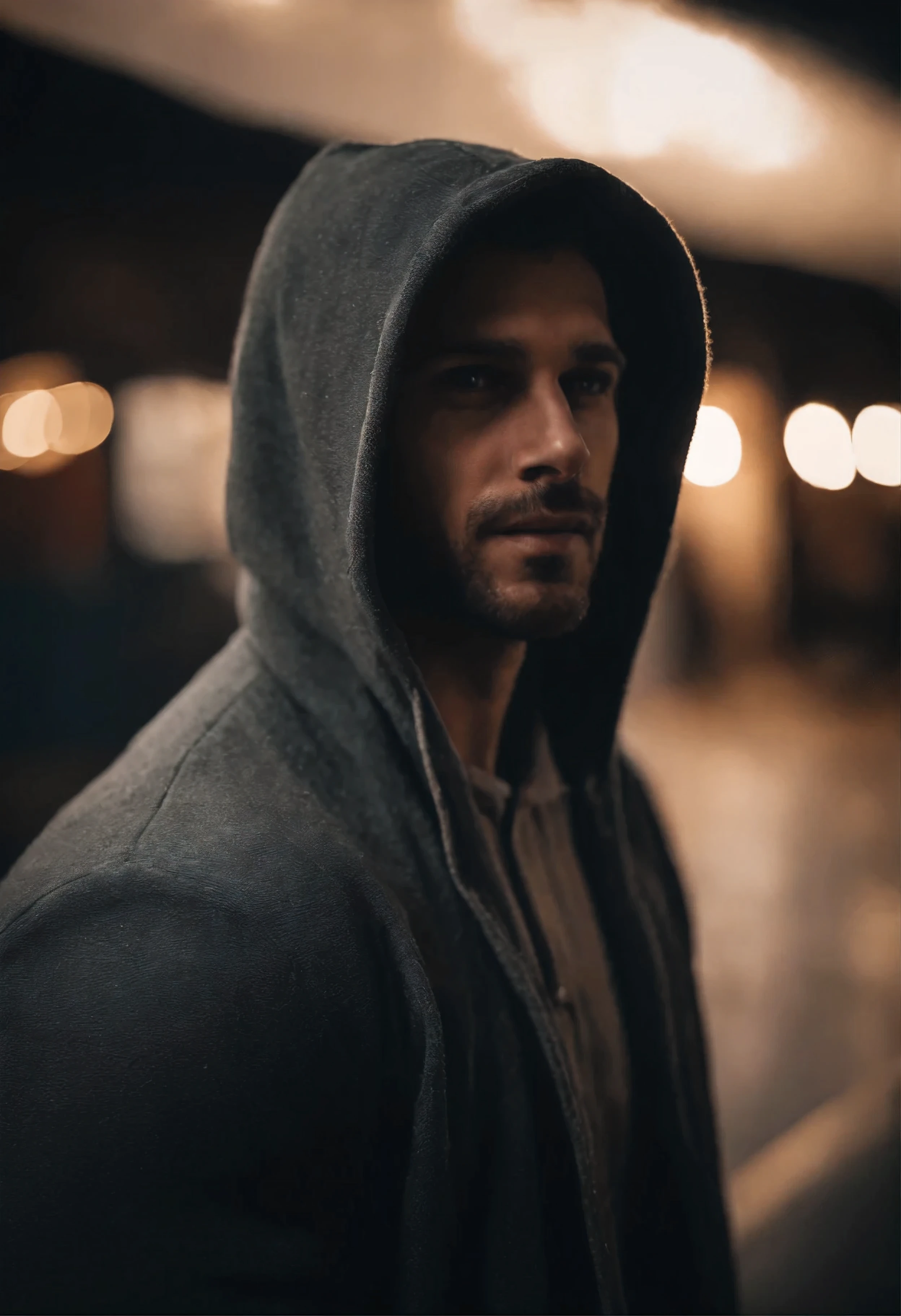 Make me a portrait of a guy in a hood