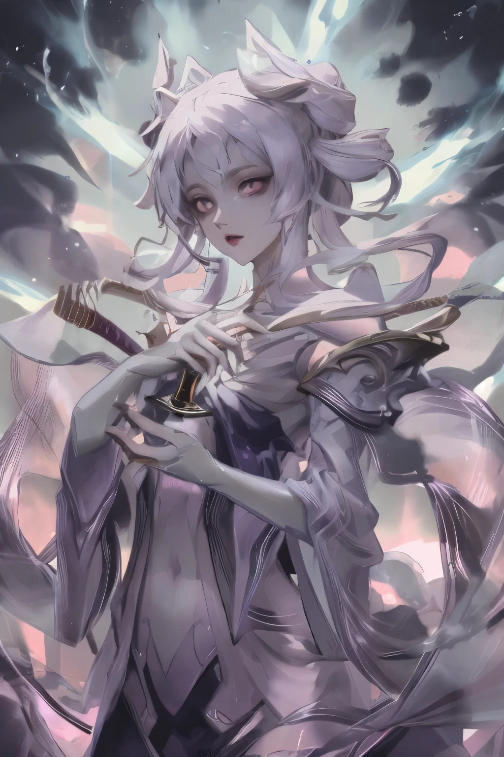 (best quality), Dark Fantasy, Great Sword, Magical girl, Gothic, Double tail, Practical, Super detailed, HD, Japanese cartoons,
