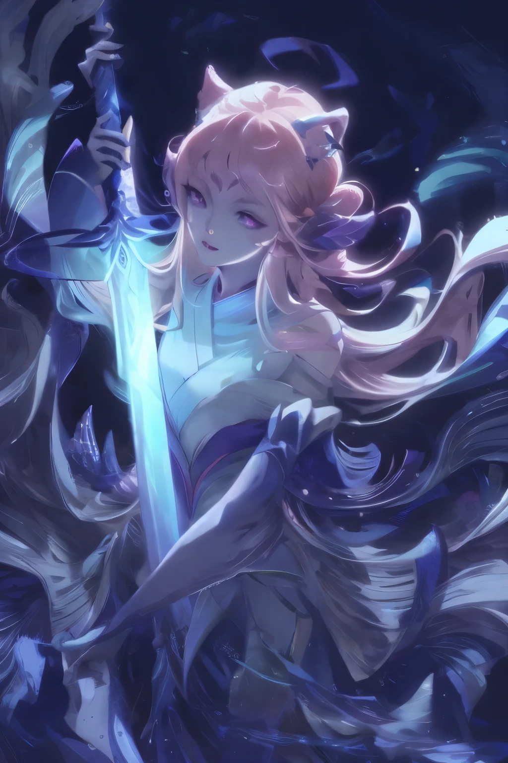 (best quality), Dark Fantasy, Great Sword, Magical girl, Gothic, Double tail, Practical, Super detailed, HD, Japanese cartoons,