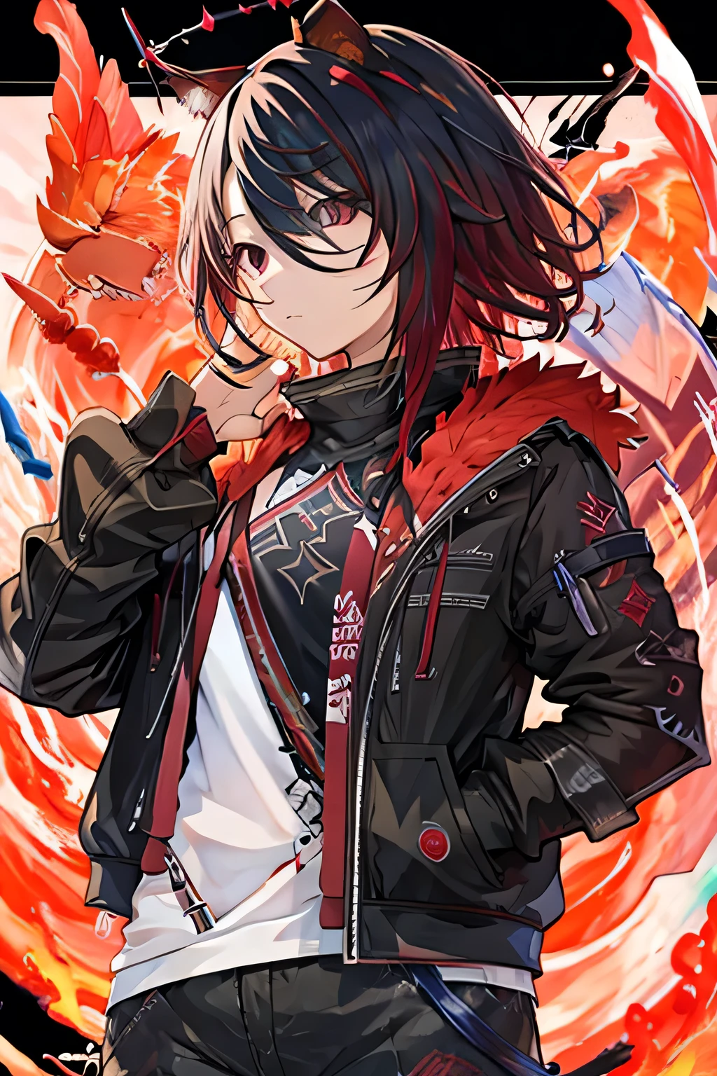 (masterpiece, highest quality:1.2), alone, One girl, kisaragi ren, (cool)，Black jacket, shirt, Black trousers
