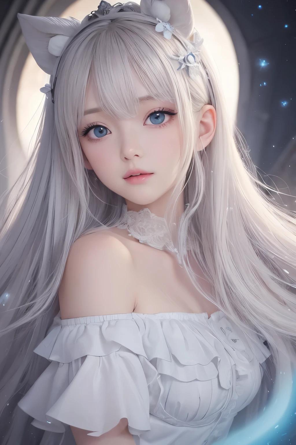 Bright expression、Photorealism、highest quality、Ultra-high resolution、photograph、北欧生まれの非常にbeautiful少女のphotograph、extraordinary beautiful girl、可愛くてbeautiful顔の詳細、(Dealing with the Children_v1:0.008)、beautiful bangs、10 year old student, Teen、Glowing White Skin、Facial hair、Slap in the face、Bangs between the eyes、Super long hair、Bright light、Attractive bright natural platinum blonde super long straight silky hair、Thinning hair、High resolution eyes、beautiful, Bright and clear, Big bright blue eyes sparkle with charm、Snow white princess dresses、Pure white dress、eyeliner、double eyelid、sprawl、（（Flat Chest））、shoulder、Sideshow Pose、Show me your collarbone、Raise your arms、Shooting from an angle、Field、Bright light、Chest like a dish、Legs show through、shoulderストラップなし