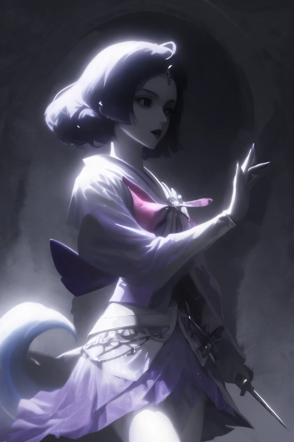 (best quality), Dark Fantasy, Great Sword, Magical girl, Gothic, Double tail, Practical, Super detailed, HD, Japanese cartoons,
