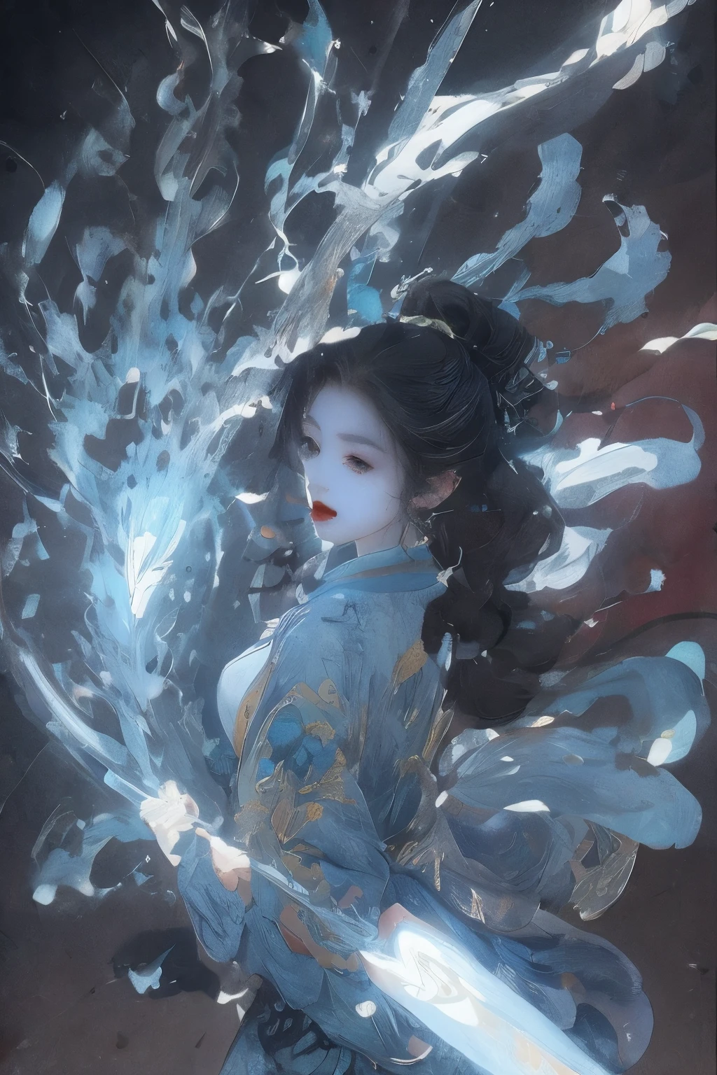 Medium shot：sex感女身穿布满划痕和锈迹斑斑的未来派盔甲，In a destroyed futuristic city, fantasy, Science Fiction, 美丽的女sex面孔, Tempting, sex, mist, Vivid and charming eyes, 戏剧sex, Best quality masterpiece, Reality, detailed, 8k, HDR, Shallow and deep, light, Bloom, Shining, Chromatic Aberration, Clear focus