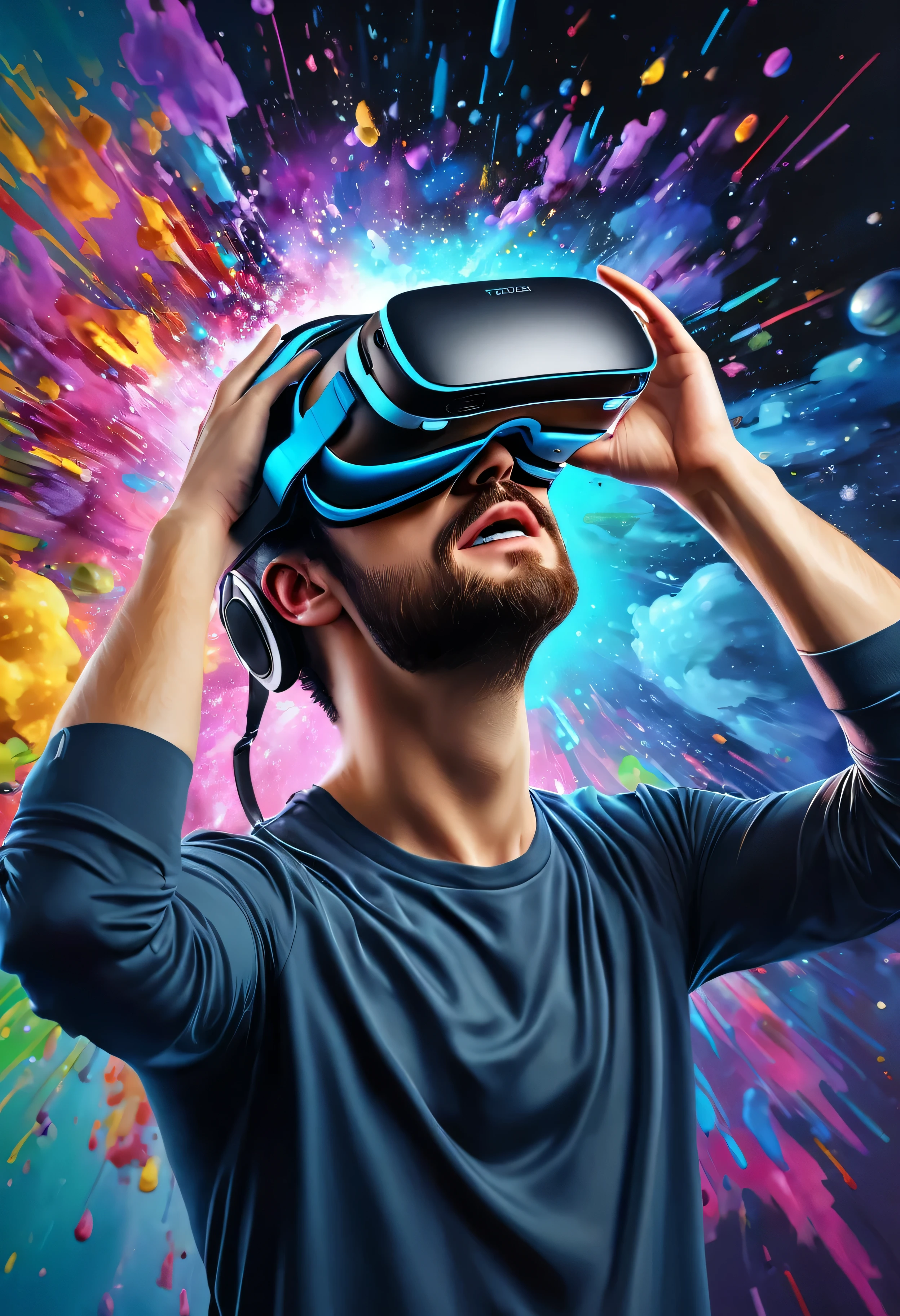 a painting of a man using a virtual reality headset, 3d ar vr art, 4K Digital Art, 4k digital art, 4K Digital Art, 3d 4k digital art, 4k digital painting, 4k detailed digital art, Highly detailed digital art detailed 4k, HD 4K Digital Art, Masterpiece of digital art, painted digital art