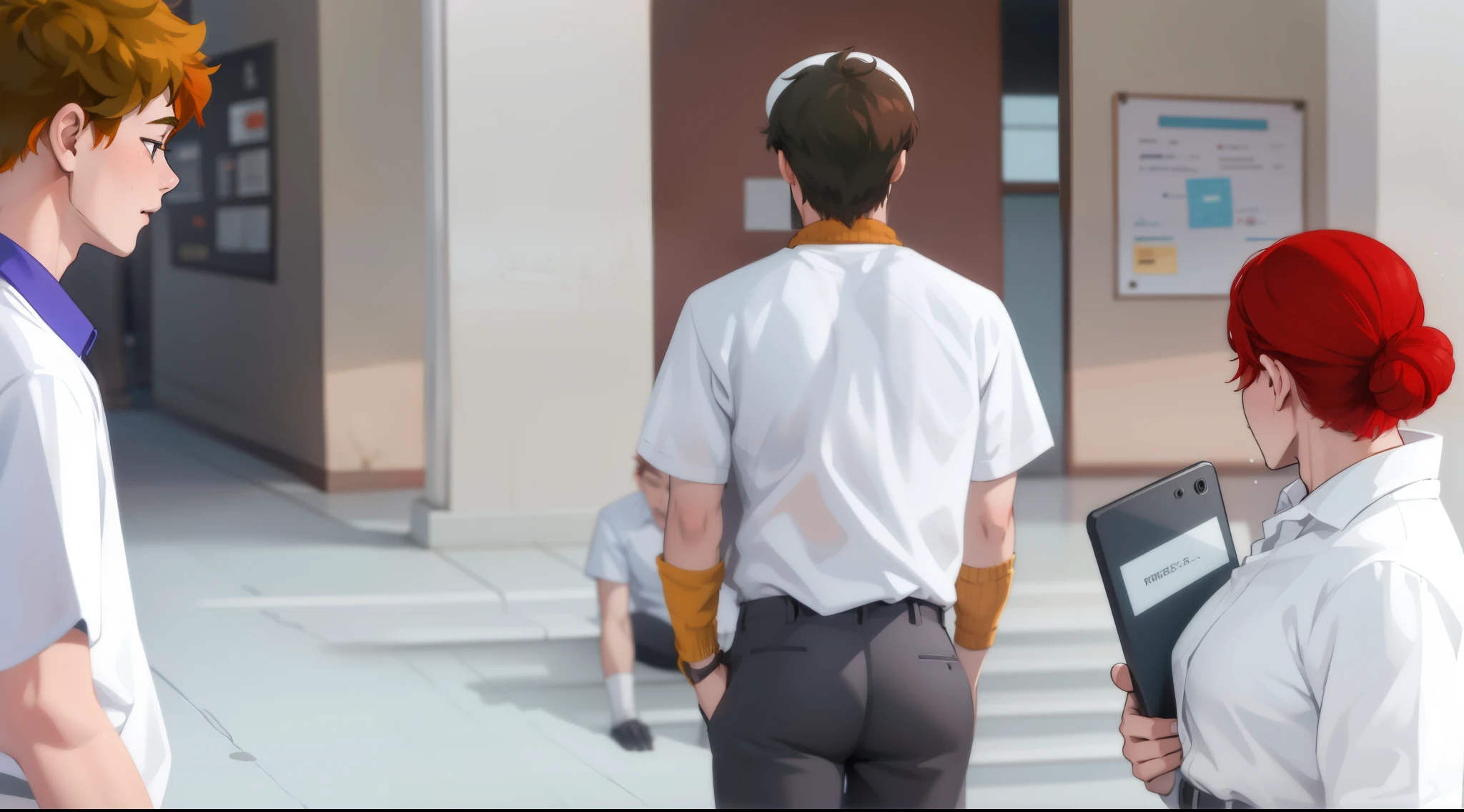 two 17-year-old male students and a red-haired teacher