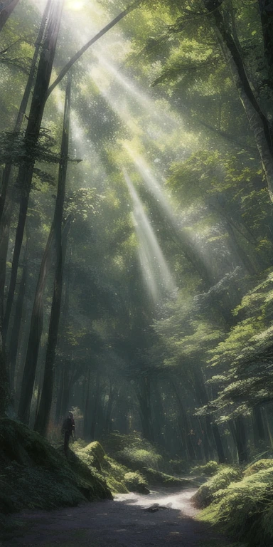Digital Illustration, detailed and Complex, Dense forests inhabited by rare plants and animals, The sunlight filtering through the treetops creates a dappled pattern.. Styles of Yoshitaka Amano and Hayao Miyazaki, masterpiece, Proportional, detailed, Trending on Artstation, Beautiful lighting, Realistic, Complex, Awards, 4K, Best Quality Award, 4K digital painting in the style of Yoshitaka Amano. Detailed and Complex depiction of a zombie apocalypse, He expertly captures the chaos and drama of the scene.. Beautiful lighting and cinematic composition make this piece a true masterpiece, Trending on Artstation