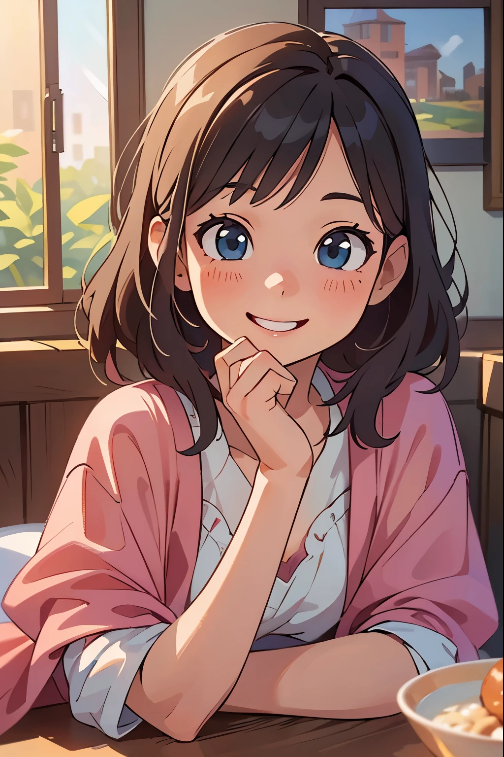 (Best Quality, 4K, 8K, High Definition, Masterpiece: 1.2), Super Detailed, (Realistic, Photorealistic, Photorealistic: 1.37), Vivid Vibrant Colors, Soft Sunrise, Detailed Beautiful Eyes, Detailed Beautiful lips, a lively and cheerful face, flowing hair, a lively atmosphere, a happy expression, a playful posture, the freshness of the early morning, youth and vitality, a joyful and warm atmosphere, a smile, a positive and lively feeling, ( whole body), hurray pose