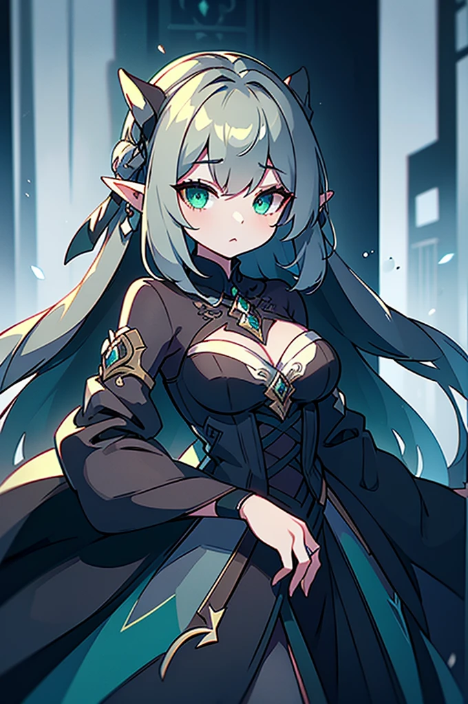 With shadows clinging to his every movement, a sleek elf with a mysterious aura prowls the streets in a noir-inspired anime. This enigmatic being is depicted in an intricate digital painting filled with rich, dark colors and sharp contrasts. Her silver hair shimmers in the dim lighting, perfectly complementing her piercing emerald eyes that seem to hold secrets untold. Dressed in a form-fitting tailored suit, every detail down to the stitching is flawlessly rendered, enhancing the overall sense of sophistication and allure. The image exudes a sense of intrigue and sophistication, drawing viewers into the captivating world of this lustrous elf.