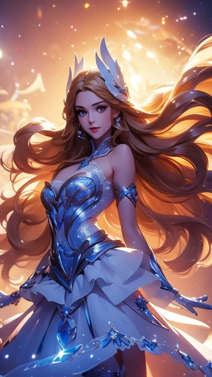 Beautiful Odette from Mobile legends, gorgeous face, sweet smile, prettiest person, standing alone, perfect body, celestial palace background, front view, she looks at camera, perfect anatomy, beautiful scenery, UHD picture, 4K wallpaper, Best Quality Photorealsitic