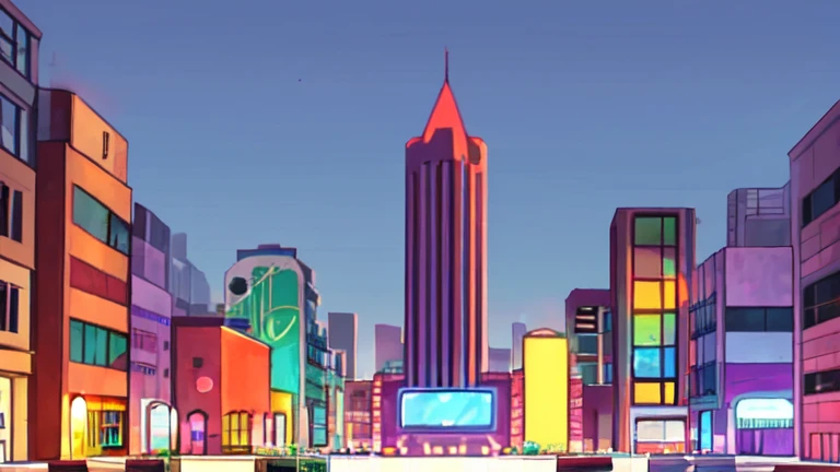 Simple cartoon city background, chroma color