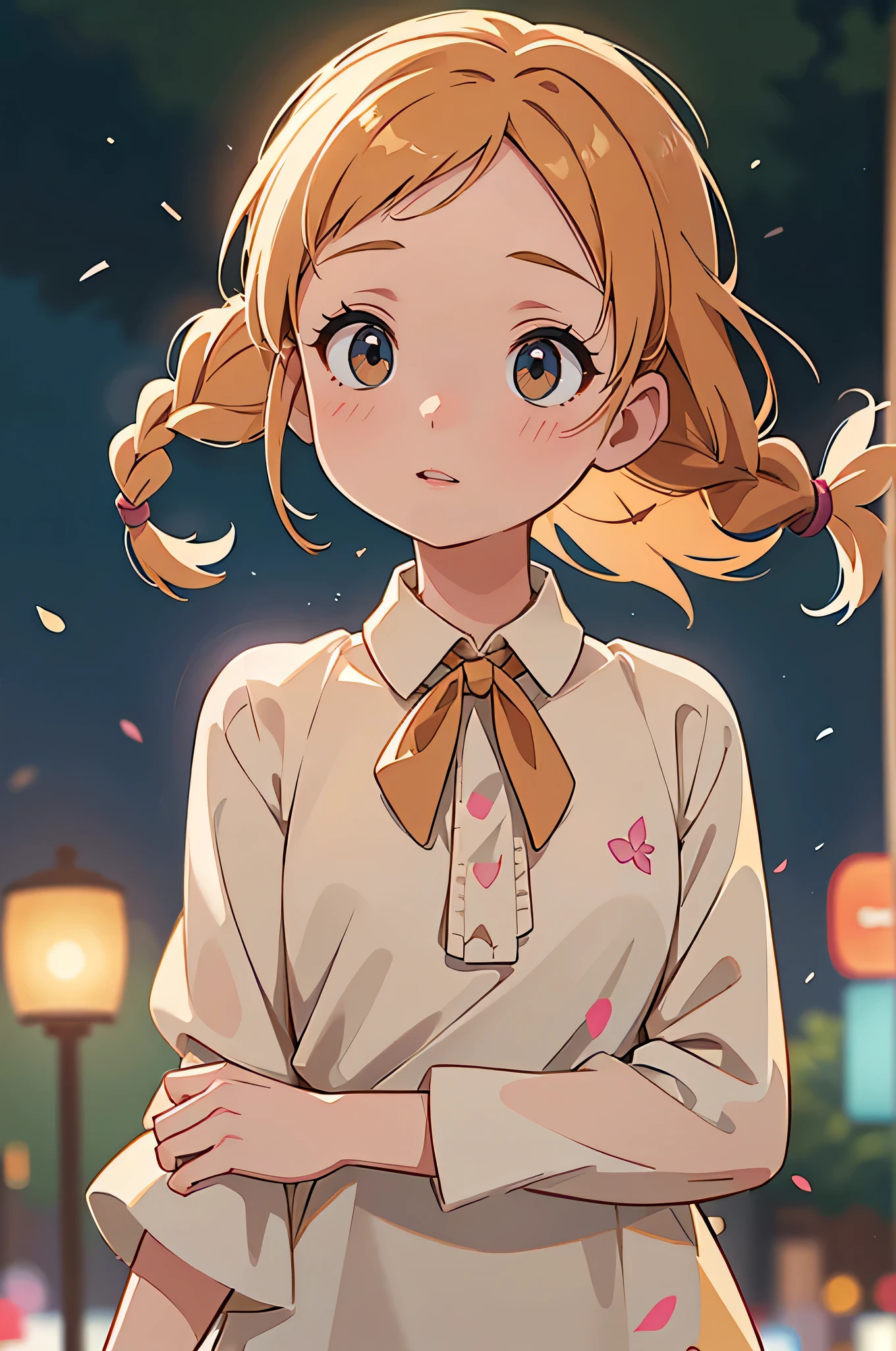 highest quality, Realistic, 1people girl, woman,(Skin dents), Mid-chest, (bright), (Professional Lighting, Bokeh), (street), people々, crowd, Braided bangs, (blouse:1.5), (I wore:0.8), nice, bloom, Floating Hair, (Dynamic pose:0.6) , Soft lighting,