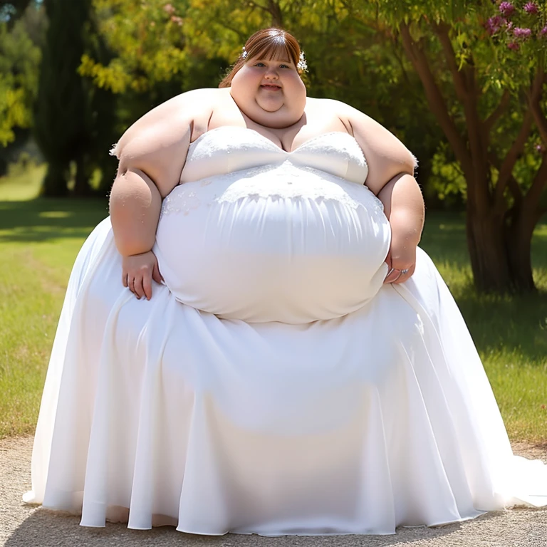 sbbw solo extremely morbidly obese Serbian woman full body alone wearing a white wedding dress
