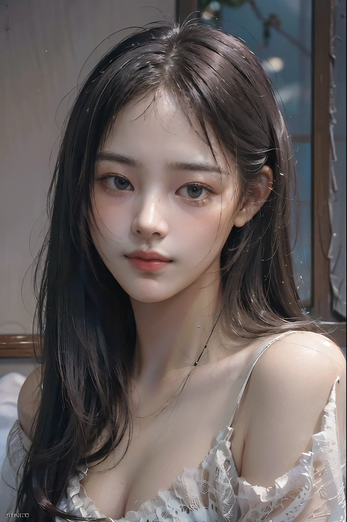 (RAW photo, best quality), ((Nostalgia,1980s syle)),(A girl with a literary atmosphere:1.2),(realistic, photo-realistic:1.3), extremely delicate and beautiful, Amazing, finely detail, masterpiece, ultra-detailed, highres,best illustration, best shadow,intricate,depth of field,(closeup portrait of a young beautiful woman:1.2),long hair,messy hair,((((low key,dark scene,dimly lit)))),(((soft lighting:1.4))),(pale skin:1.4),(shy smile),(cinematic angle),sharp focus, volumetric fog, 8k UHD, DSLR, high quality,( film grain:1.4), Fujifilm XT3,(looking at viewer), pale skin