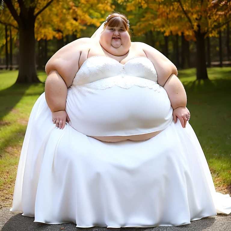 sbbw solo extremely morbidly obese Czech woman full body alone wearing a white wedding dress