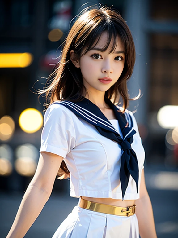 (Tabletop, highest quality:1.2), 8k, Official Art, RAW Photos, Full Board Bill 4、Cute ass、Two cute girls、skinny、14 years、、unbelievably ridiculous, (Upper Body, uniform、Sailor suit:1.4), beautiful girl, Pretty face, lean back,、Gold ornament in hair、close, Sailor suit, Short sleeve, Violet, , street, View your viewers, Film Grain, chromatic aberration, Sharp focus, Face Light, Dynamic Lighting, Cinema Lighting, Eyes and facial details, Bokeh Background,