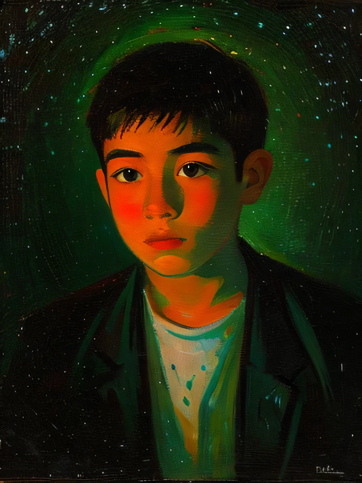 Produce a painting of a young man prone in the dark in the style of Camille Pissarro.