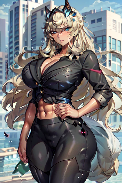 ,(masterpiece:1.5),(best quality:1.5),(high resolution:1.5),(8k:1.5),(Ultra HD:1.5),(perfect face:1.5),(beautiful detailed eyes:1.5),(Cowboy Shot:1.5) ,(extremely detailed face:1.5),(perfect lighting:1.5),(extremely detailed CG:1.5), (perfect hands:1.5),(perfect anatomy:1.5),,(perfect body:1.5),(perfect hands:1.5),(perfect fingers:1.5),(full body:1.5),(fighter:1.4),(1woman:1.3),(megami magazine:1.3),pale skin(fighter:1.5),blonde long hair,cool face,(green and red odd eye 1.4),(large breasts:1.2),(large ass:1.2),,(sexy look pose:1.5),(Black business suit:1.3), (Black Skirt:1.3),,(cameltoe :1.3),,(wet:1.2),(sweat:1.2),looking at viewer