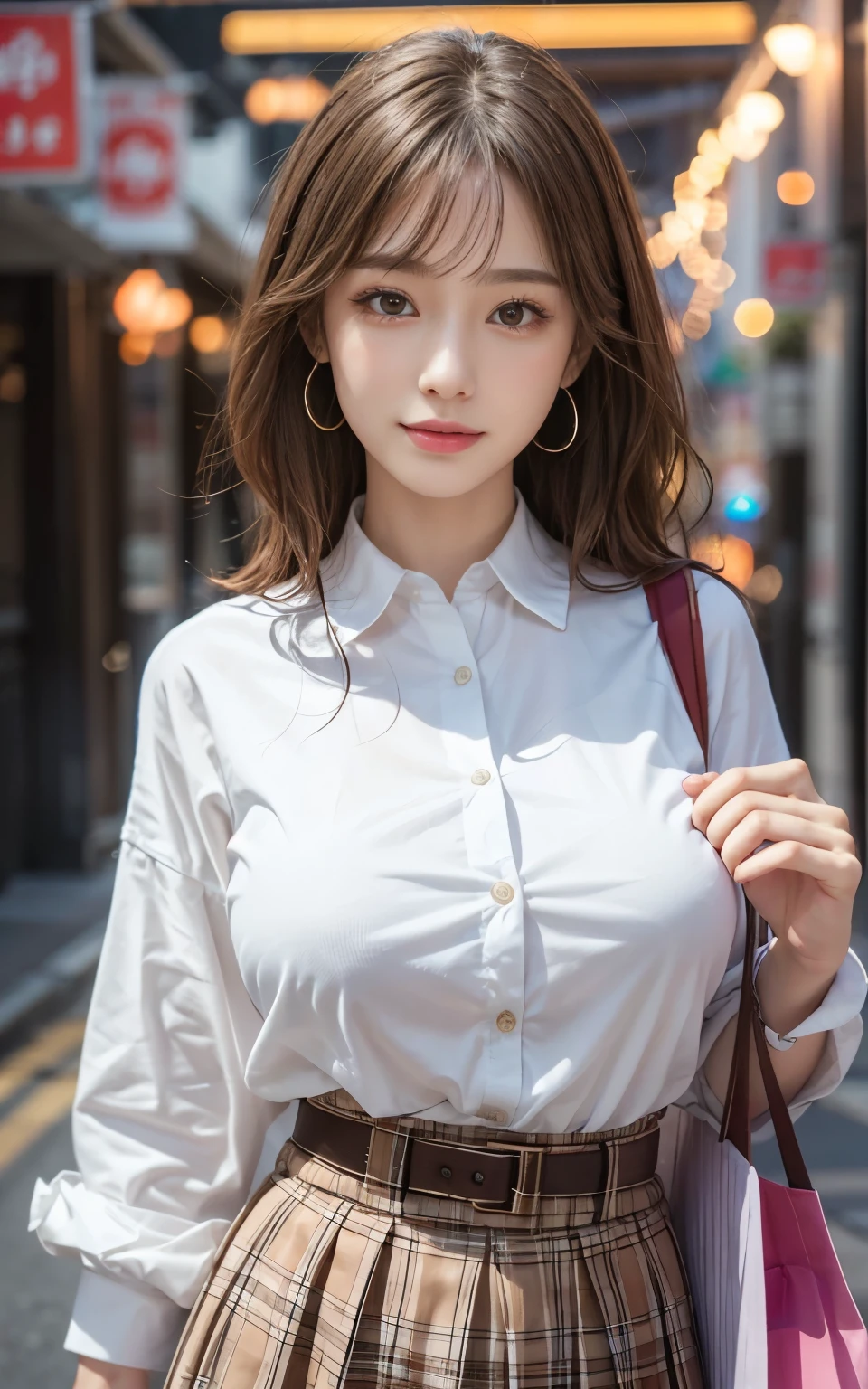 Cute 21 year old Japanese、shopping、Highly detailed facial features、Attention to detail、double eyelid、Beautiful thin nose、Sharp focus:1.2、beauty:1.4、(Light brown hair、short hair、)、Pure white skin、highest quality、masterpiece、超High resolution、(Realistic:1.4)、High resolution, Professional Lighting、nice smile、Please show me your whole body、skirt、Colorful spring clothes、A glimpse of the breast