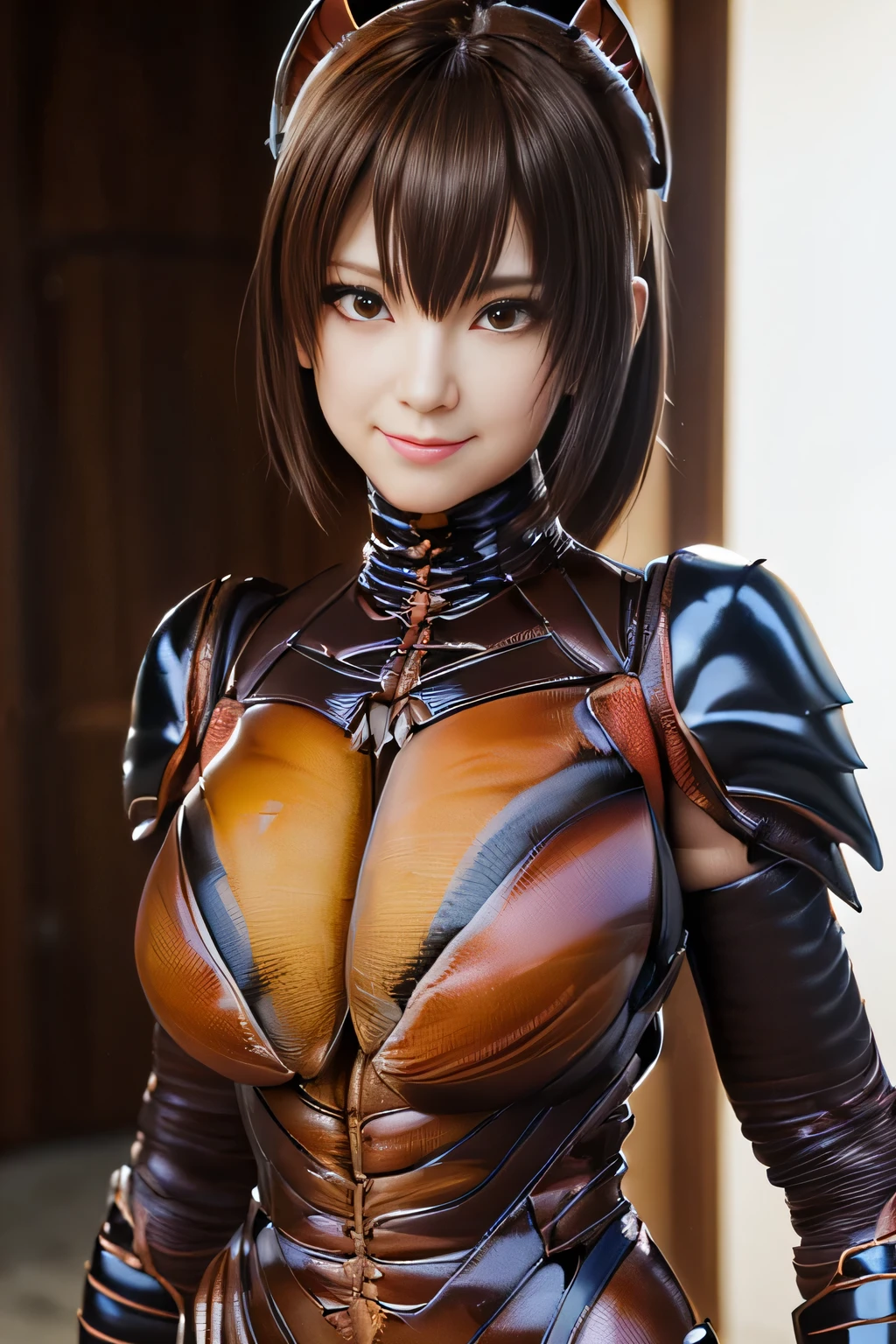 (high resolution,masterpiece,best quality,extremely detailed CG, anime, official art:1.4), realistic, photo, amazing fine details, all intricate, gloss and shiny,awesome many layers, 8k wall paper, 3d, sketch, kawaii, illustration,( solo:1.4), perfect female proportion,villainess, (fusion of dark brown cockroach and lady:1.4), (brown cockroach form lady:1.2), (brown cockroach lady:1.2), (fusion:1.2), (solo:1.4), (evil smile:1.2), muscular, abs, (cockroach brown exoskeleton bio insect suit:1.4), (cockroach brown exoskeleton bio insect armor:1.2), (brown transparency cockroach wing:1.4), (brown cockroach antennae:1.3),