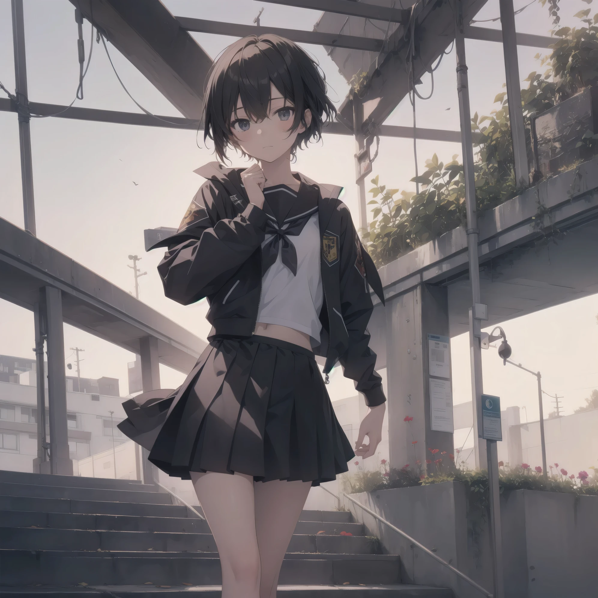ultra-absurdres-Top quality by artist God, ultra-detailed, high resolution, anime moe artstyle, best anime 8k konachan wallpaper, pixiv contest winner, pool:2810, perfect anatomy,break, 1girl, (Please draw a girl walking sleepily to school alone. )break,(Solo,little female, -yeld:1.Full limbs, complete fingers,a junior hihort hair), short cut, flat chest, , small butt, small black eyes, beautiful detailed eyes, well-proportioned iris and pupils, expressive eyes, highres detailed hair, soft expression, salor school_uniform, sailor collar, serahuku, bow, pleated skirt,(Detailed Lighting), (Detailed background), in the School commute route. break,super detailed skin, Best cinematic lighting powered by famous artist, 8k,beauty illustration,photoshop_(medium),very aesthetic,break,((artist:kani biimu )), artist:clamp ,artist:carnelian ,artist:kantoku ,