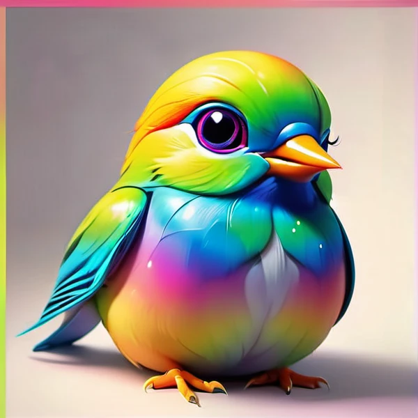 A mommy bow tie of colors like the rainbow, at his side the baby bird, 3D, High Definition, eb primer plano en su nido