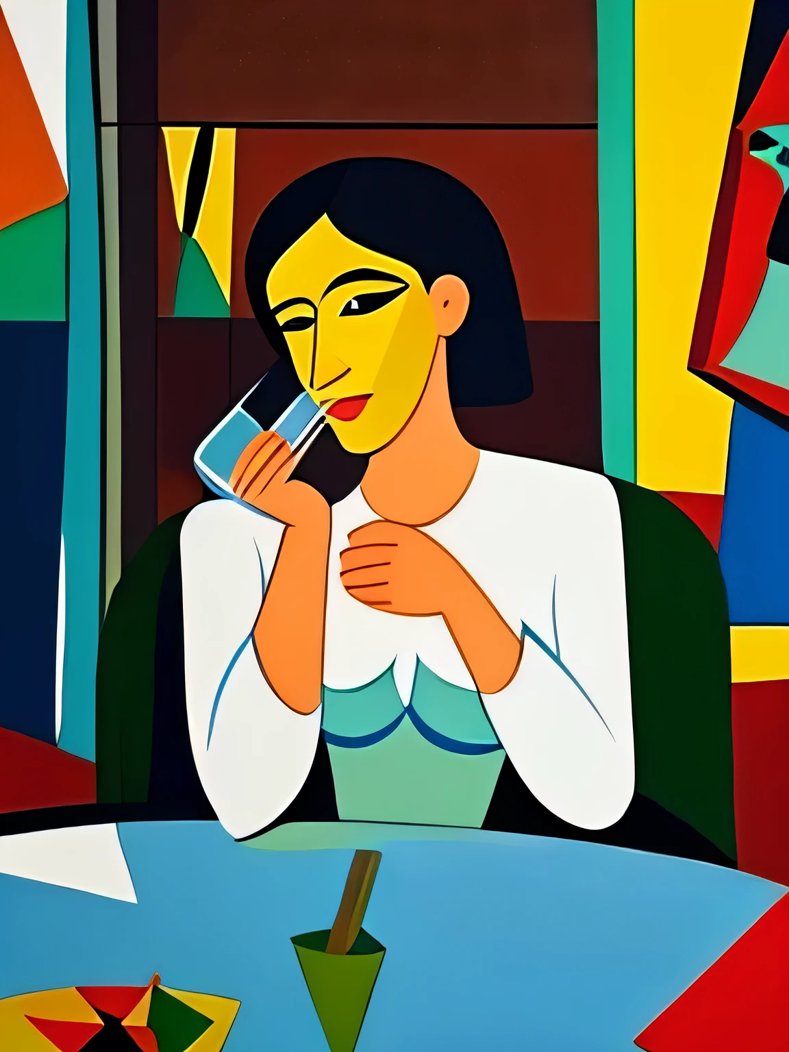 Generate a painting of a minister drinking in the style of Pablo Picasso.