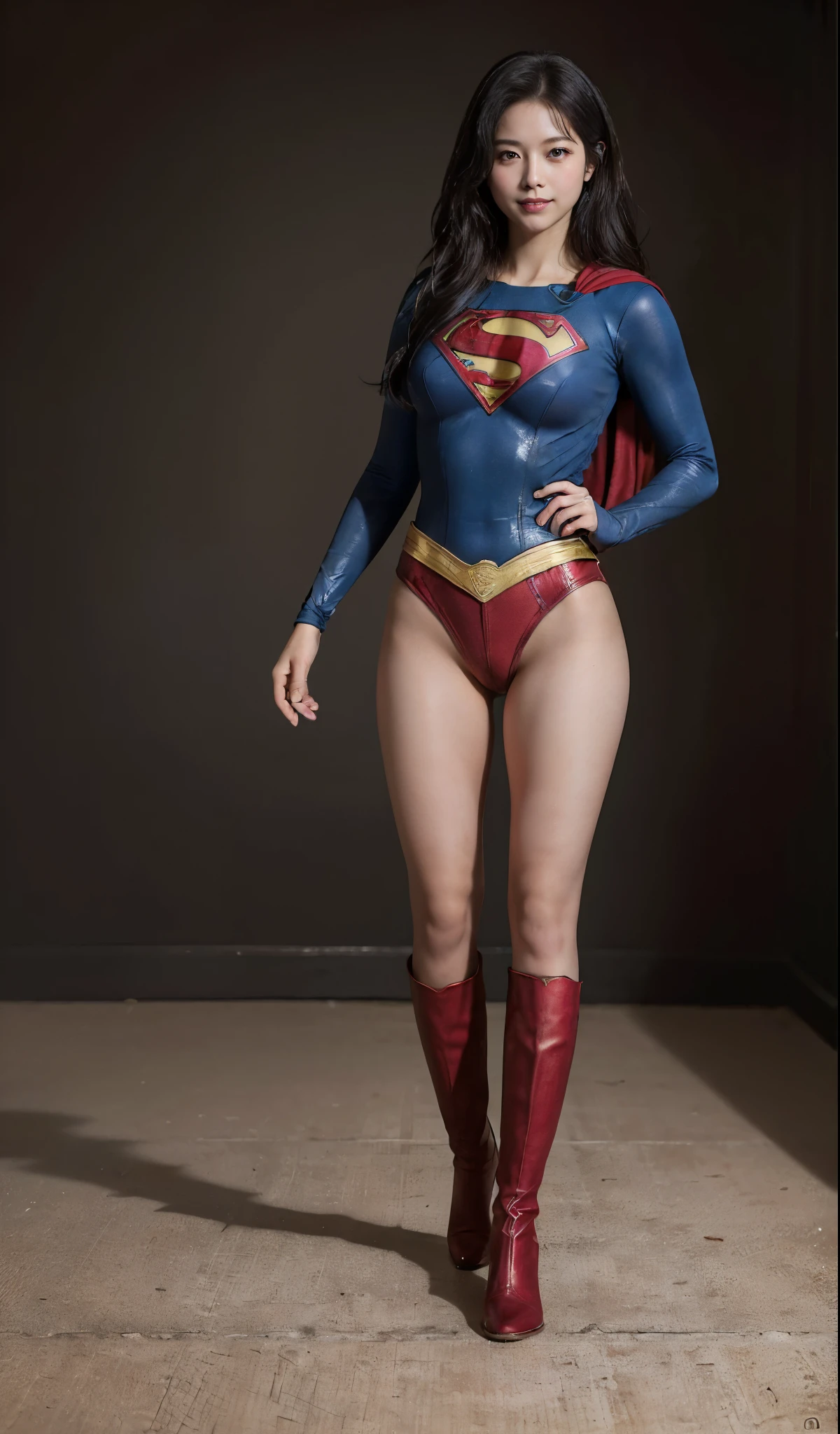 No background、(((Beautiful legs in black tights.)))、(((Legally express the beauty of your smile)))、((((Make the most of your original images)))、(((Supergirl Costume)))、(((ボディにフィットしたSupergirl Costume)))、(((Beautiful Hair)))、(((Smiles and winks)))、(((Please wear black tights....、Wear red boots)))、((Best image quality、8k))、((highest quality、8k、masterpiece:1.3))、(((Preserve background )))、Sharp focus:1.2、Beautiful woman with perfect figure:1.4、Slim Abs:1.2、Wet body:1.5、Highly detailed face and skin texture、8k