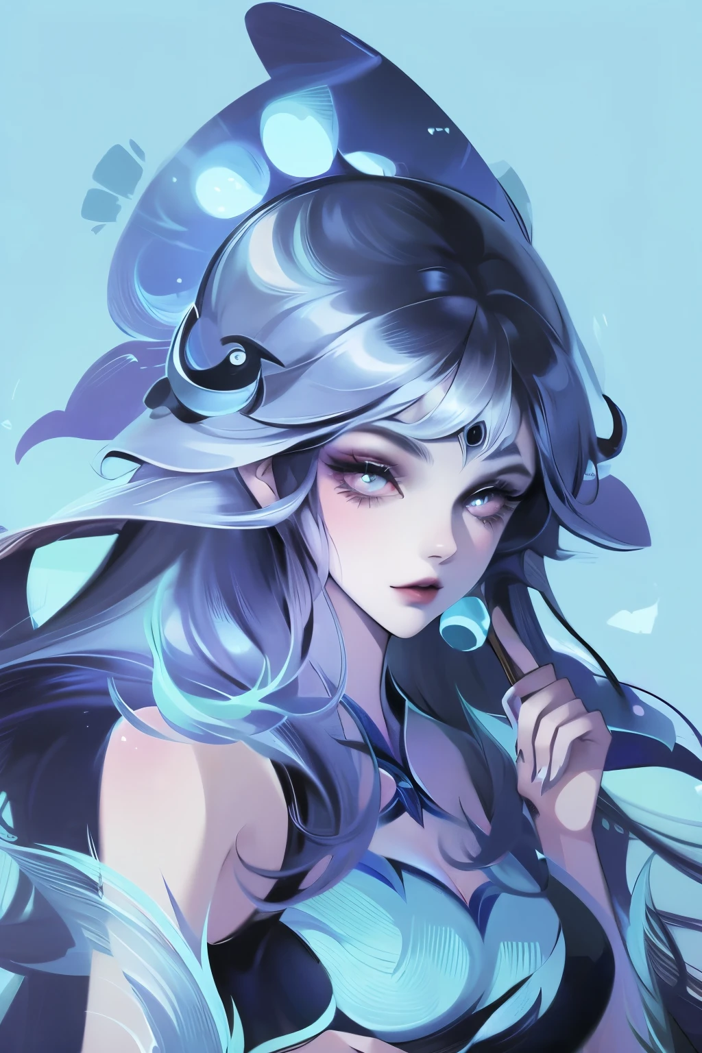 Blue hair anime girl in a blue dress, Artwork in the style of Guweiz, Beautiful anime portrait, guweiz, Beautiful anime girl,