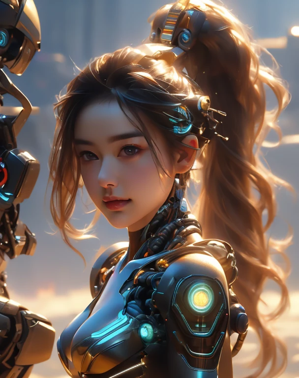 Realistic 8k,,  Masterpiece,Maximum details,Realistic light,Art beyond reality,Young woman in a bikini, cyber-robotics





