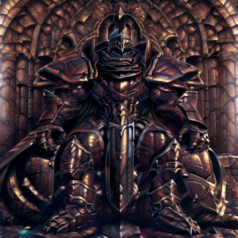 (masterpiece, best quality, detailed:1.2) (Pokémon) LUCARIO, detailed full body, a knight's mechanical armor, glowing wide and heavy armor, wears full body armor. massive muscles, huge pecs, chiseled abs, huge pectorals, exaggeratedly huge muscles. wearing a cloak. unusually developed muscular body big muscle, pecs, triceps, traps, waist narrow, unusually developed muscular body, Dark knight, BlackKnight_fe, The claws are sharp, Sharp teeth, He wears a black cloak on his back. sitting on the throne,