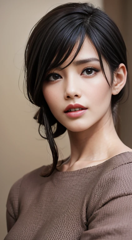 Beautiful Japanese actresses,realism, Surrealism, Depth of written boundary, super High resolution, retina, Anatomically correct, Textured skin, High resolution, highest quality, Super Detail, 8k, I opened my mouth and my eyes,Age 35、Black-haired,Hair tied up,Medium Shot,Moaning, Saliva trace, Roll your eyes, (Frowning), (Crazy Eyes),