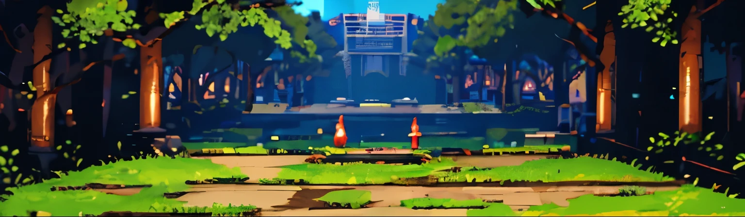 street fight game scenario style the king of fighters Shinjuku Gyoen National Garden as location, at night, 32 bits,