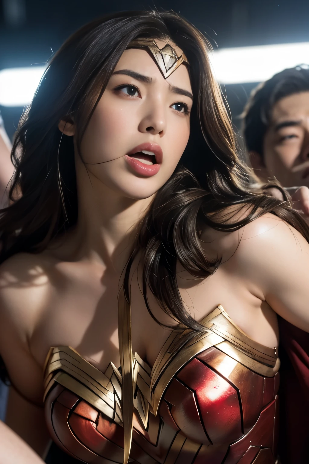 私はWonder Womanです、完璧なWonder Womanの衣装,On all fours,押しDefeated,Defeated,A man mounts me、Hug from the front,お姫様Hugged,Hugged,Being strangled,You can hold it,Leaning on the man,Hugged,Can be lifted,Men lick my face with their tongues,The guys lick my head with their tongues,Men lick my hair with their tongues,My body is licked by men,sleeping face,Close ~ eyes,Open your mouth,Tired face,Face of Suffering,sleeping face,Being slapped in the face,Getting punched in the face,Fighting with men,Fight with the men,Surrounded by men,,Caught between the men,Being held back by men,Entanglement with males, Attacked by men,Brown Hair, masterpiece、beautiful girl、fine 目、puffy eyes、highest quality, 超High resolution, (reality: 1.4), Cinema Lighting,so beautiful、Beautiful Skin、(超reality的な)、(High resolution)、(8k)、(Very detailed)、(beautiful and fine 目)、(Very detailed)、 Detailed face、Diagonal bangle hair、Brown Hair、20-year-old、Wonder Womanのコスプレ,Wonder Woman