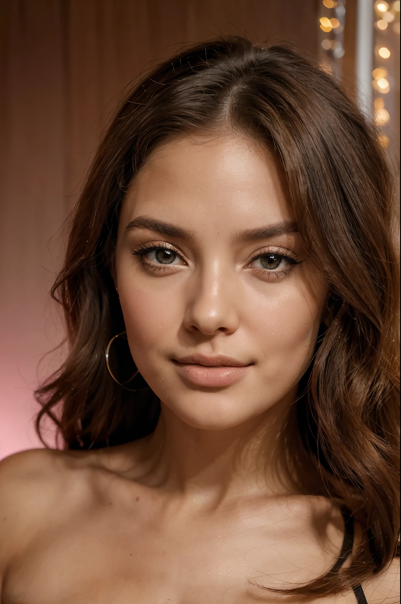 Crie uma mulher de pele branca, with a charming appearance that attracts glances. Your hair is naturally curly, formando uma moldura exuberante ao redor do rosto. Each bunch seems to have a life of its own, dando-lhe uma aura de vivacidade e charme. Your lips are distinctively full and seductive, com um tom avermelhado que contrasta delicadamente com sua tez clara. O brilho nos seus olhos complementa sua beleza, radiating confidence and elegance. This woman exudes an aura of self-confidence and grace, captivating everyone around her with her magnetic presence and stunning beauty.
