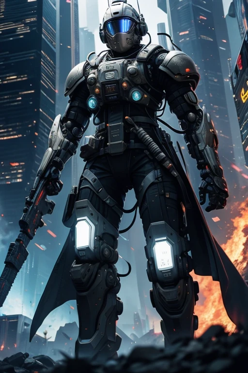 a close up of a robot in a building with a helmet on, cyberpunk flame suit, cyberpunk armor, cyberpunk suit, sci - fi suit, intricate cyberpunk armor, cybernetic fire armor, apex legends armor, cyber suit, cybernetic flame armor, clothed in sci-fi military armor, warrior in sci-fi armour, sci - fi armor