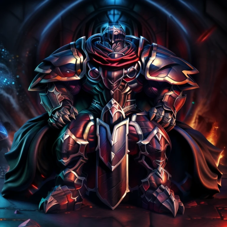 (masterpiece, best quality, detailed:1.2) (Pokémon) LUCARIO, detailed full body, a knight's mechanical armor, glowing wide and heavy armor, wears full body armor. massive muscles, huge pecs, chiseled abs, huge pectorals, exaggeratedly huge muscles. wearing a cloak. unusually developed muscular body big muscle, pecs, triceps, traps, waist narrow, unusually developed muscular body, Dark knight, BlackKnight_fe, The claws are sharp, Sharp teeth, He wears a black cloak on his back. sitting on the throne,