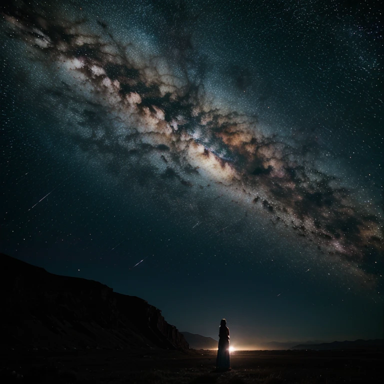 Via lactea y nebulosas en el espacio con mujer hermosa grandes pechos