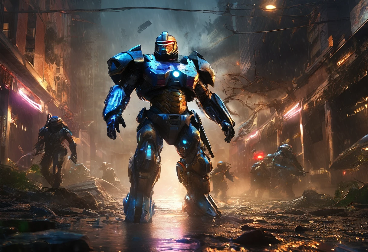 (Extreme complexity, multiple subjects)(best quality,4k,8k,highres,masterpiece:1.2),ultra-detailed,(realistic,photorealistic,photo-realistic:1.37),(subject 1: Donald Trump in sci-fi armor,US flag motif,power sword,laser pistol,)saving a (Subject 3: damsel in distress),(Subject 2: spiky tentacle alien),heroic pose,astonishing battle scene,explosive background,lightning effects,strong and confident expression,vivid colors,high-tech armor design,shiny metallic texture,glowing insignias,sci-fi environment,intergalactic cityscape,advanced technology,extraterrestrial creatures,highly detailed facial features,distressed damsel with flowing hair,thankful expression,energetic action,ominous atmosphere, cinematic lighting, dynamic composition, epic storytelling
