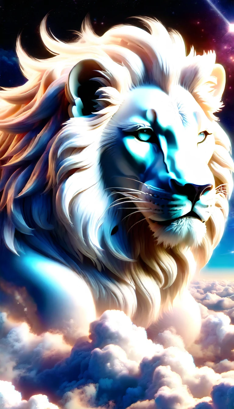 Pure white clouds、A white lion made of clouds