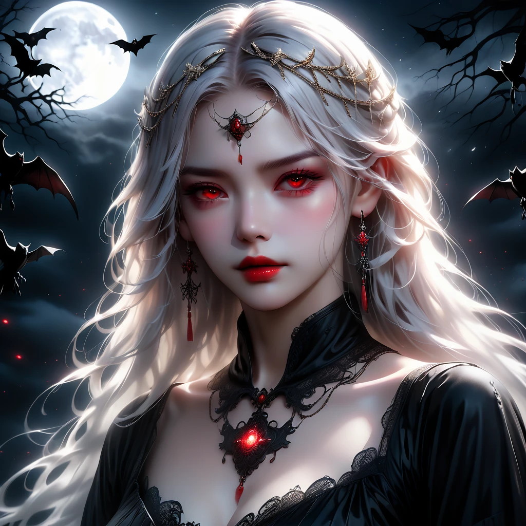 (best quality,4k,8k,highres,masterpiece:1.2),ultra-detailed,(realistic,photorealistic,photo-realistic:1.37),ghost,white hair,straight hair,red eyes,gothic art,fear,correct human anatomy.dragging chains,piercing gaze,translucent figure,haunting atmosphere,moonlit night,eerie silence,dark silhouette,ethereal presence,ominous aura,mysterious entity.