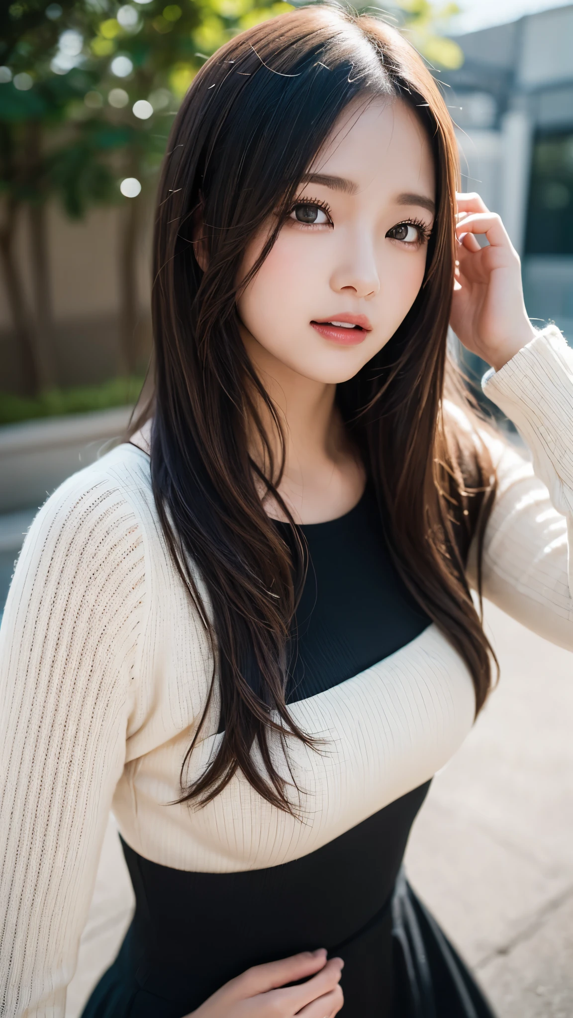 Tabletop, highest quality, figure, Very detailed, In detail, High resolution, 8k wallpaper, Perfect dynamic composition, Beautiful fine details, Natural Lip, long sleeve black knit dress, Small breasts, ランダムにcuteポーズ,RAW Photos,KPOP idol faces,cute,Face close-up,BREAK ceremony,((Random sexy poses、put in、Deep joy, Ecstatic eyes:1.2)), ((I gasp hard:1.2))、Ecstatic face、Climax expression, Through clenched teeth、My whole body is convulsing、Official Art,Very detailed CG Unity 8k 壁紙, (masterpiece:1.0),(highest quality:1.0), photo shoot, 8k, Browsing Caution, High resolution, Kodak Portrait 400, Film Grain, Lens flare brilliance,Very low camera angle, View your viewers, look back