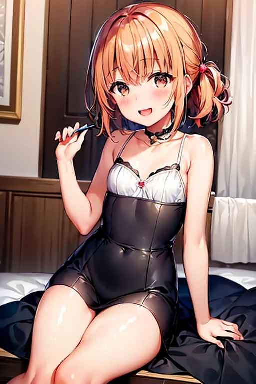 ((highest quality)), ((masterpiece)), (be familiar with), Perfect Face, indoor, Bedroom, Watching the audience,
One woman, Yuigahama Yui,
Open Mouth, Ecstatic expression, blush, smile,
Small breasts, Flat Chest, Young Girl, , , Girl,
Short Hair, Salmon-colored hair, Salmon-colored eyes, Side Pony,
Leg spread,