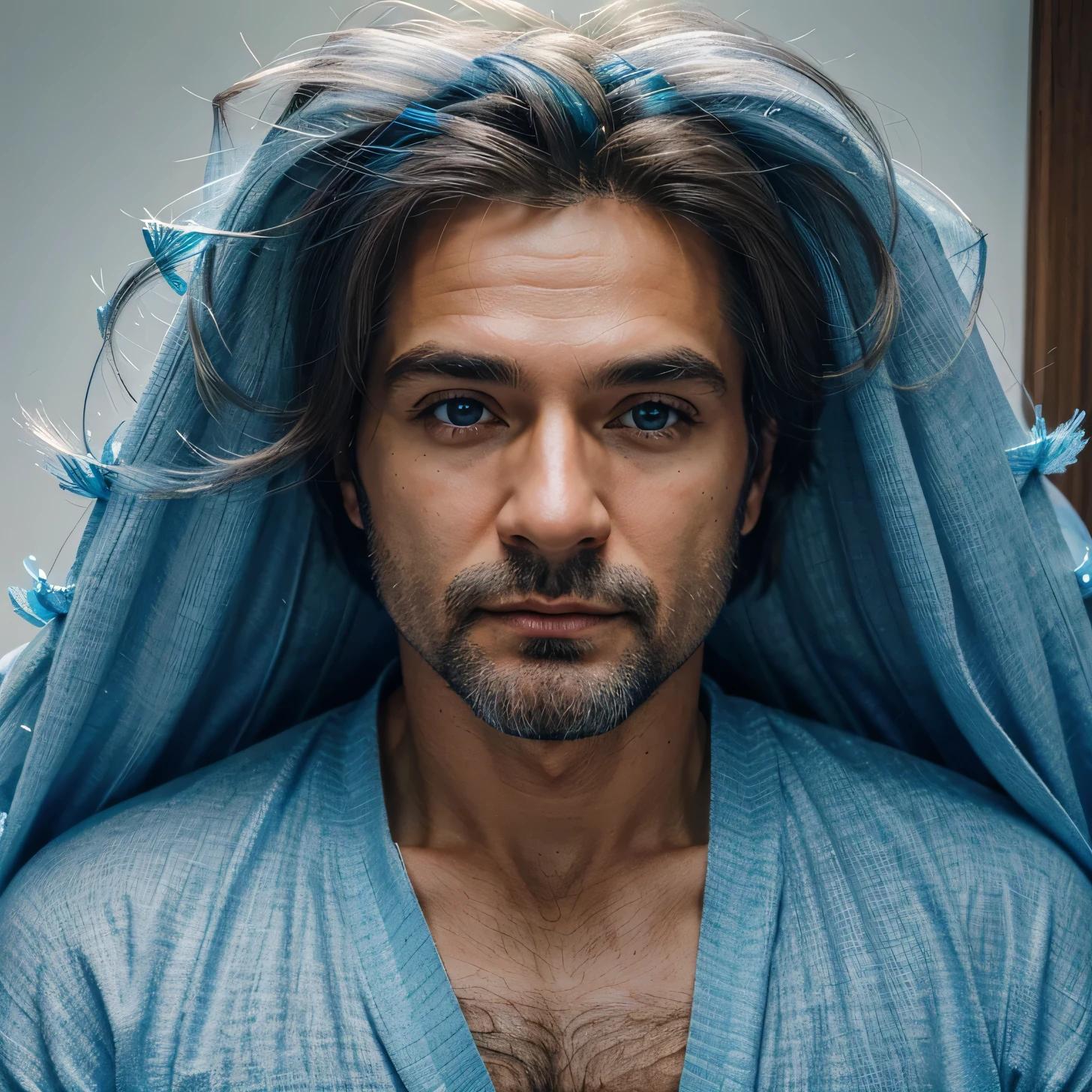 Homem aproximado 40 anos ,Cabelos louro,olhos brilhantes azul,Asas de anjo, vestes celestiais,beleza angelical,.Imagem real.Alta qualidade,perfeito,lindo, Masculino,cabelos grisalhos, asas abertas