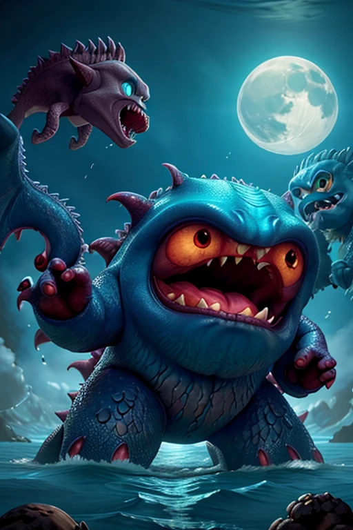 
A monstrous creature, in the depths of the ocean, (((fighting monsters))). More detailed