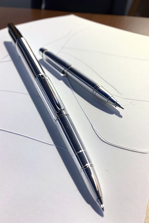 A ballpoint pen with a white base covered in glass.
