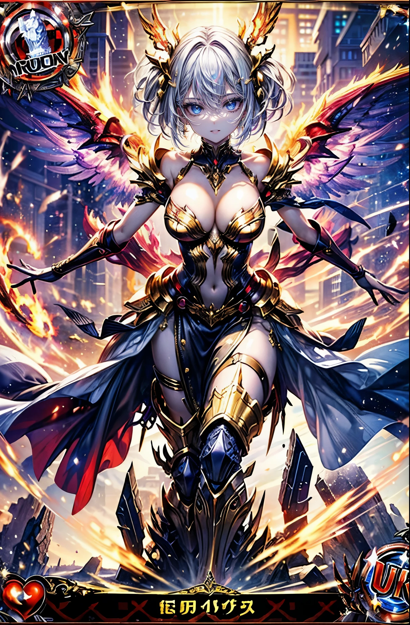 Hyper Quality、8K quality、High resolution、Image quality captured with a single-lens reflex camera、(software)、Perfect Anatomy、The Girl and the Phoenix、A girl is summoning a phoenix(Blue gray short hair、Shoulder-length hair:1.2)22 year old beauty.Mature face、blue eyes(Happy and embarrassed expression:1.4)(Nice shape and normal size breasts)
BREAK
(Fantasy、Western style)
(Magic costume with a red base and gold lines、Sexy style long slit skirt、Acrobatic Poses:1.3)(Uplifting:1.3)
(Mechanical Phoenix Summon、inflammation🔥:1.5)inflammationの翼
横を向く(Perfect Anatomy:1.4)break(Magic field deployment:1.2)(Trading card frame:1.2)