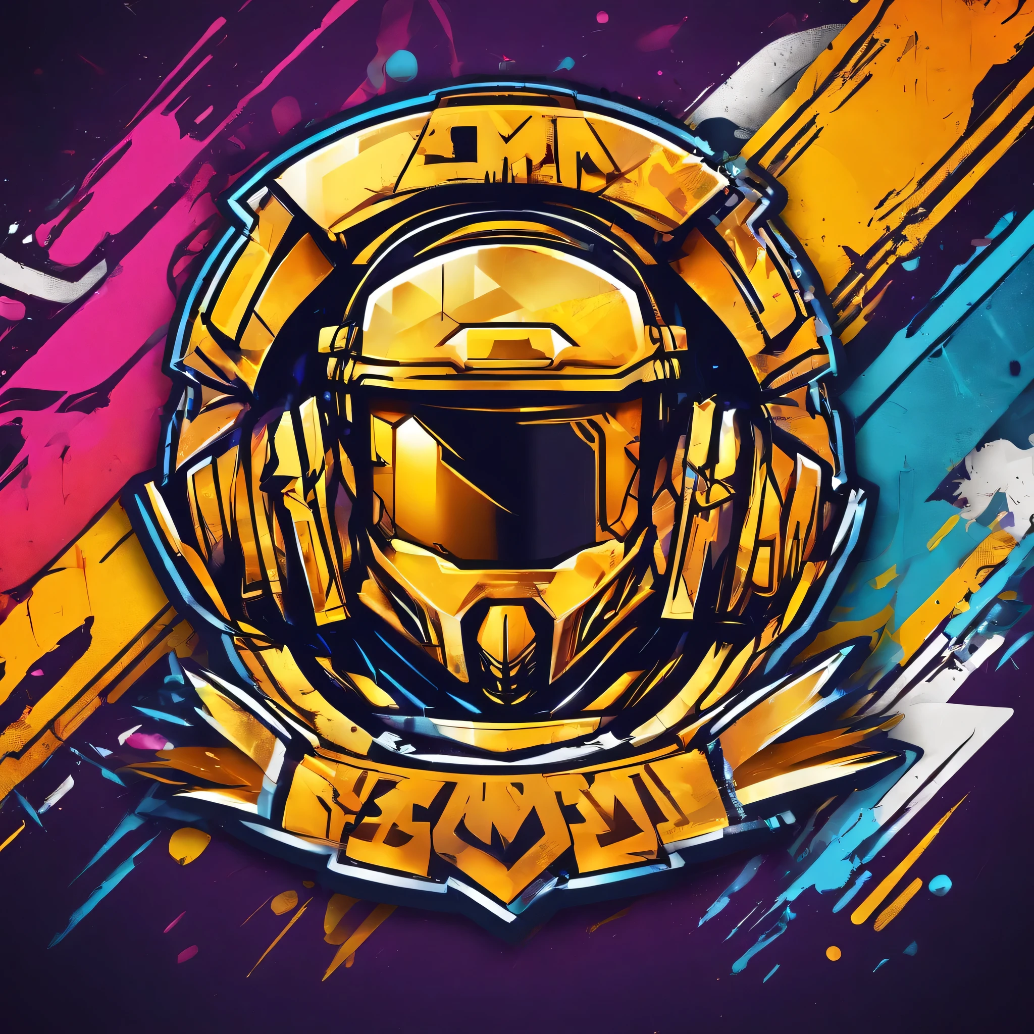 Gaming logo, bgmi helmet logo, stylized, golden, gaming, 